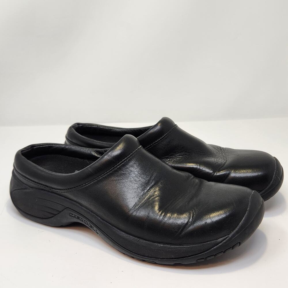 Merrell Encore Gust Smooth Black Leather Mule Clog Men Size 9.5 Slip On Casual